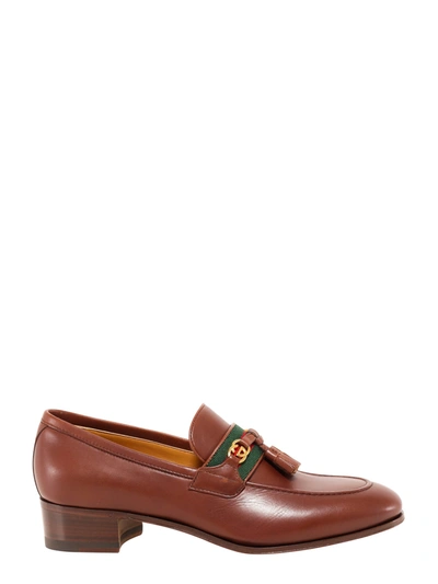 Shop Gucci Low Heel Leather Loafers In Brown