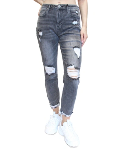 Shop Almost Famous Juniors' Destructed High-rise Mom Jeans In Black Grey