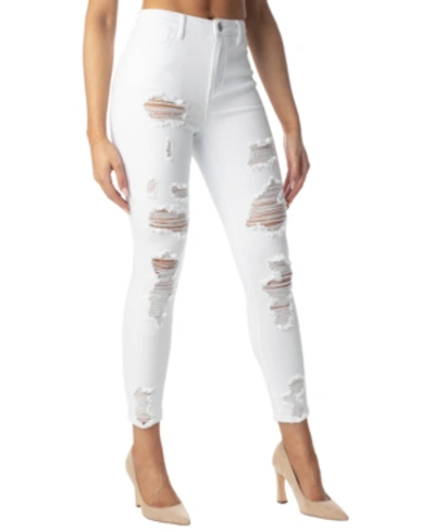 Shop Almost Famous Juniors' Destructed High-rise Ankle Jeans In White