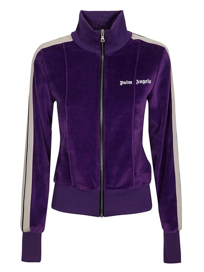 Shop Palm Angels Chenille Fitted Track Bomber In Purple/white