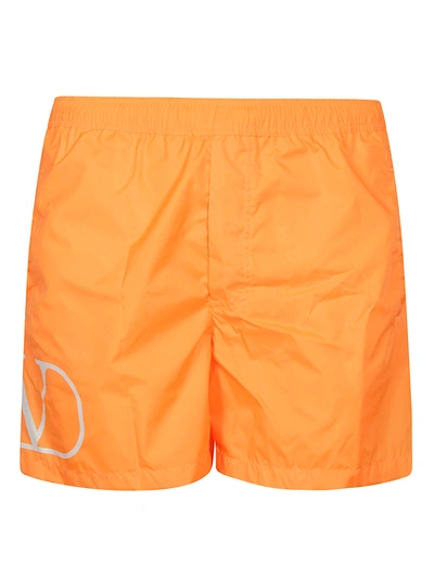 Shop Valentino Side Logo Print Shorts In Orange/white