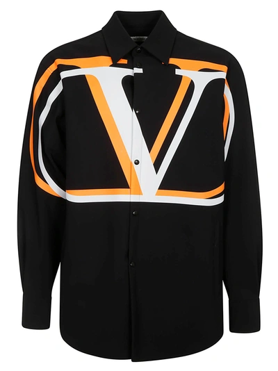 Shop Valentino Logo Print Shirt In Black/white/orange