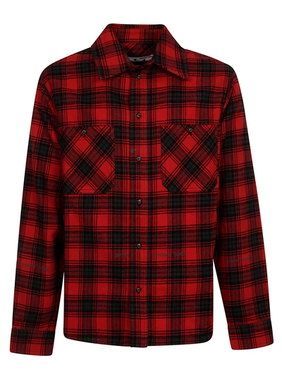 Shop Off-white Stencil Flannel Check Shirt In Red/black