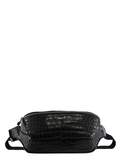 Shop Saint Laurent City Crocodile-embossed Belt Bag In Black