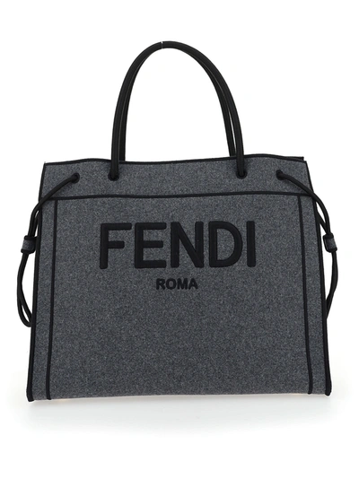 Shop Fendi Roma Shopper Bag In Grigio/nero