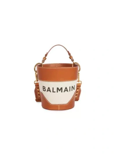 Shop Balmain Saddler Cotton & Linen Bucket Bag In Natural