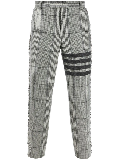 Shop Thom Browne 4-bar Prince Of Whales Check Frayed Chinos In 055 Light Grey