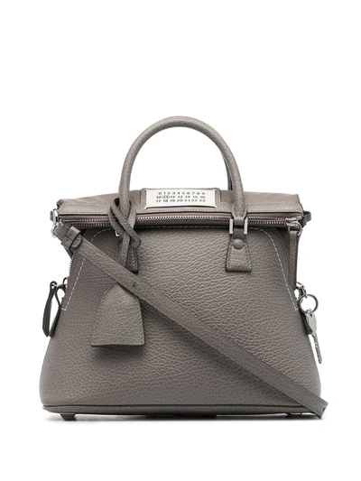 Shop Maison Margiela Grained Leather Tote In Grey