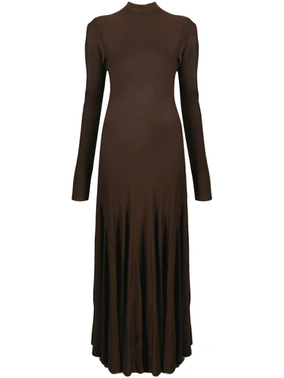 Shop Bottega Veneta High-neck Long-sleeve Evening Dress In Brown