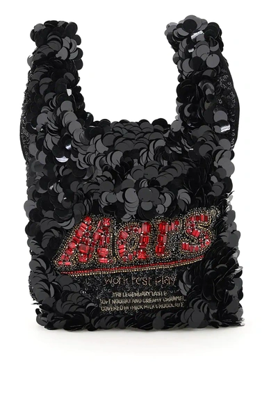 Shop Anya Hindmarch Anya Brands Mars Bar Sequins Mini Tote Bag In Black,red