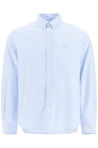 Shop Kenzo Shirt With Tiger Head Embroidery In Light Blue