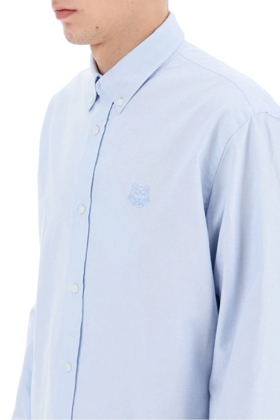 Shop Kenzo Shirt With Tiger Head Embroidery In Light Blue