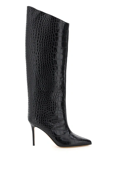 Shop Alexandre Vauthier Alex 90 Croc Embossed Leather Boots In Black