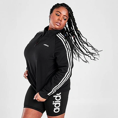 Shop Adidas Originals Adidas Women's Essentials 3-stripes Quarter-zip Fleece Track Jacket (plus Size) In Black