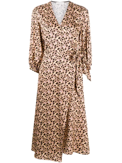 Shop Chinti & Parker Floral Print Viscose Midi Dress In Neutrals