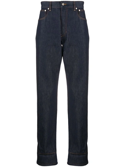 Shop Ami Alexandre Mattiussi Contrasting Hem Straight-leg Jeans In Blue