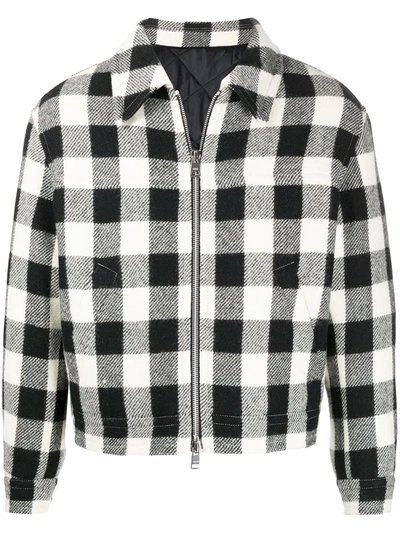 Shop Ami Alexandre Mattiussi Boxy Fit Checkered Zipped Jacket In Black