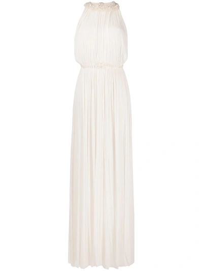 Shop Amen Pleated Drape Maxi Dress In Neutrals