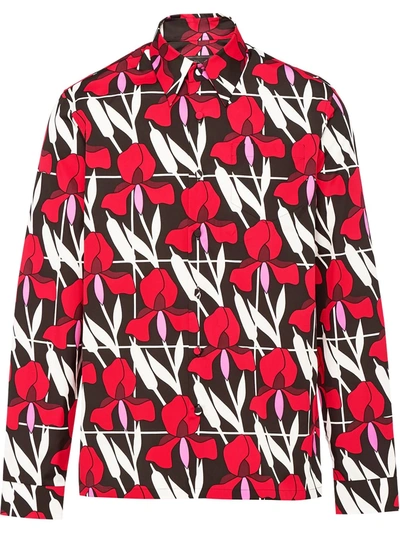 Shop Prada Floral-print Long-sleeve Shirt In Red