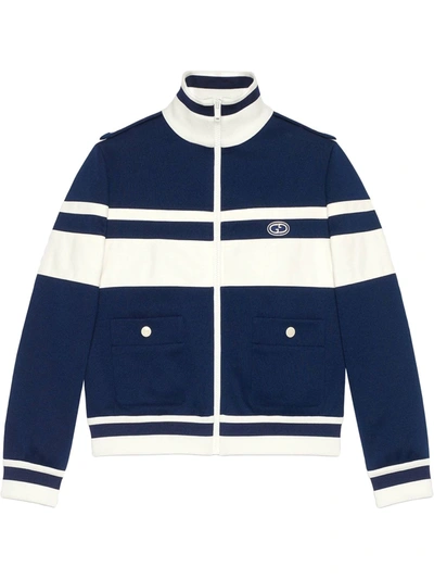 Shop Gucci Horizontal-stripe Zip-up Jacket In Blue