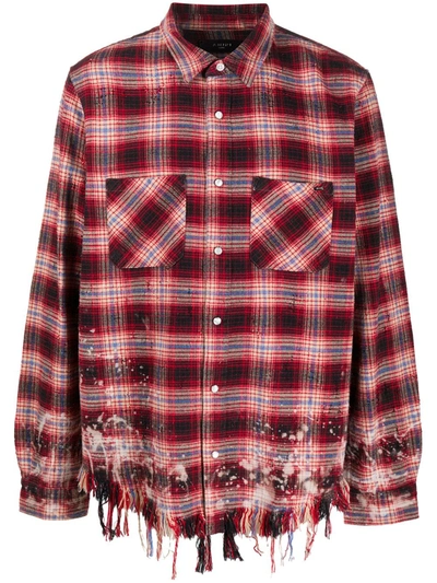 Shop Amiri Distressed Check Shirt In Red