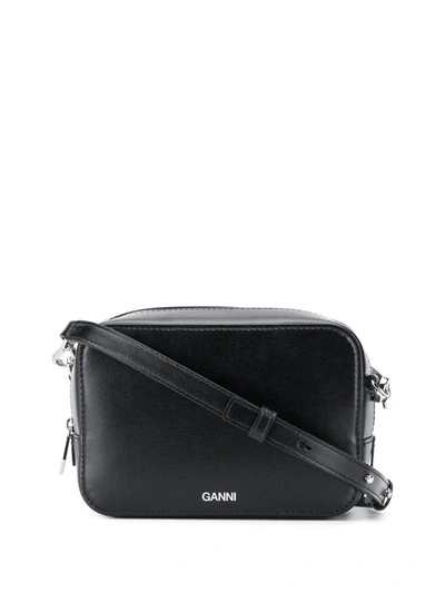 Shop Ganni Logo Crossbody Bag In Black