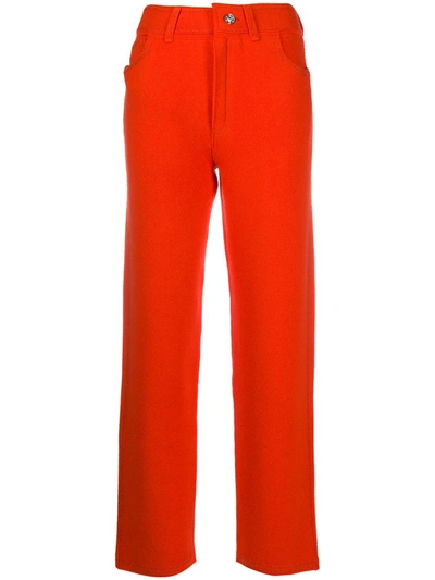 Shop Barrie High-rise Cropped Boyfriend Trousers In Orange