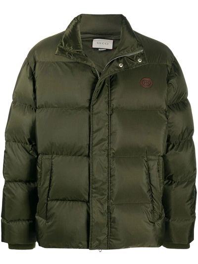 Shop Gucci Logo Patch Puffer Jacket In Green