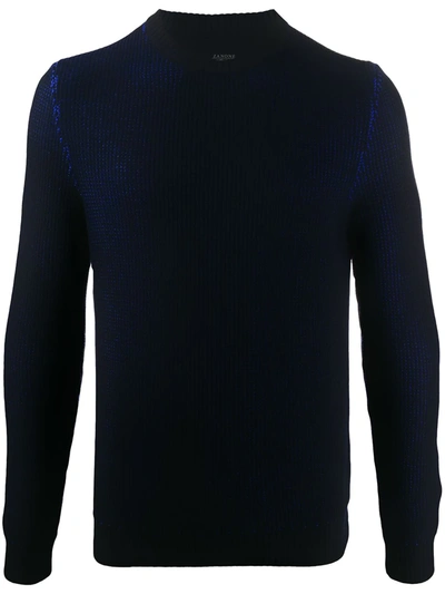 Shop Zanone Crew Neck Waffle-knit Sweater In Blue