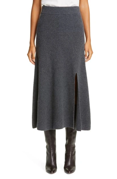 Shop Altuzarra Rib Slit Cashmere Skirt In Carbon Melange