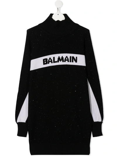 Shop Balmain Logo Embroidered Jumper Dress In Black