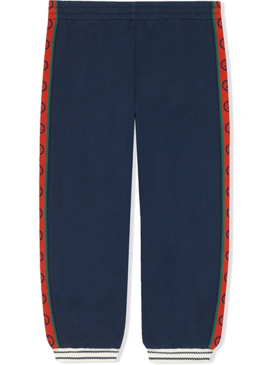 Shop Gucci Intarsia Knit Logo Trousers In Blue