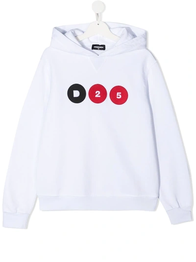 Shop Dsquared2 Teen D25 Cotton Hoodie In Dq100 White