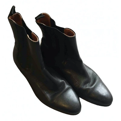 Pre-owned Hudson Leather Ankle Boots In Black
