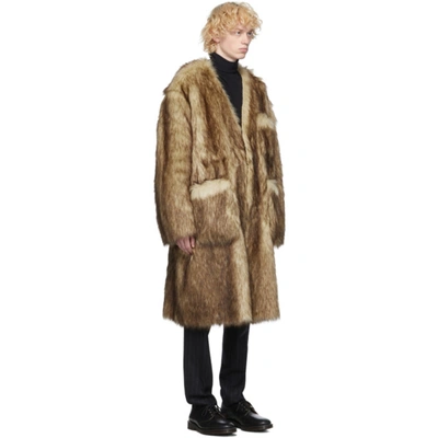 Shop Raf Simons Reversible Black And Off-white Faux-fur Labo Coat In 01399 Offwb