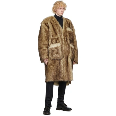 Shop Raf Simons Reversible Black And Off-white Faux-fur Labo Coat In 01399 Offwb