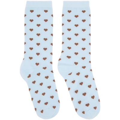 Shop Ganni Blue Heart Socks In 694 Ltblue