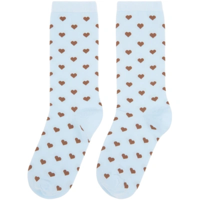 Shop Ganni Blue Heart Socks In 694 Ltblue