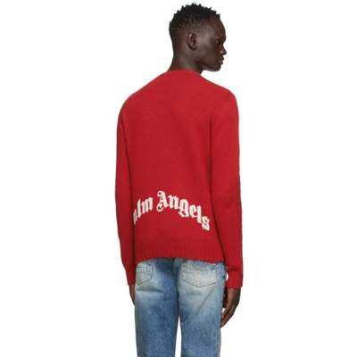 Shop Palm Angels Red Recycled Wool Logo Sweater In Red/white