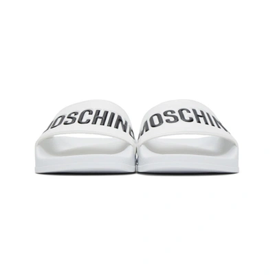Shop Moschino White Logo Slides
