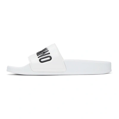 Shop Moschino White Logo Slides