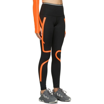 Shop Adidas By Stella Mccartney Black And Orange Truepace Long Tights