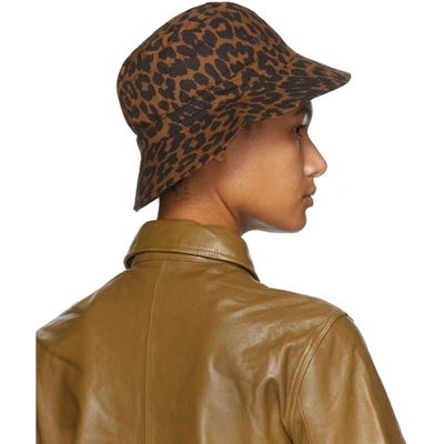 Shop Ganni Black And Brown Leopard Bucket Hat In Toffee