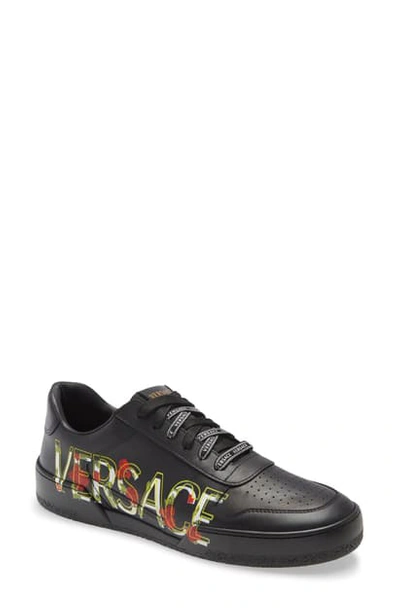 Shop Versace Ilus Low Top Sneaker In Black/ Multi