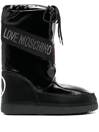 Shop Love Moschino Rhinestone-embellished Snow Boots In Black