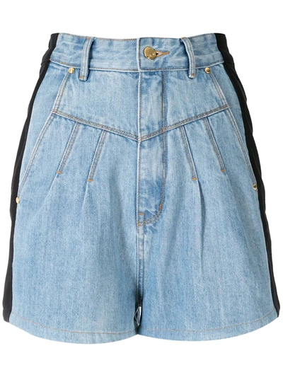 Shop Amapô Two-tone Denim Shorts In Blue