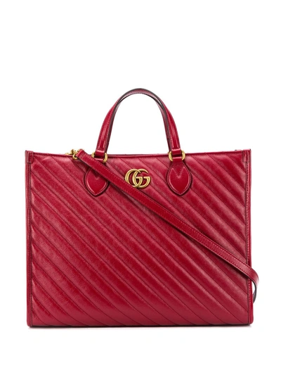 Shop Gucci Medium Gg Marmont Tote In Red