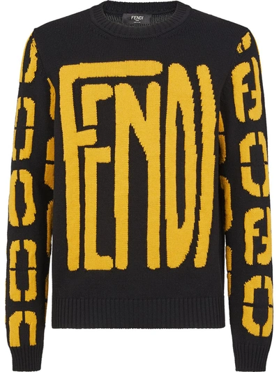 Shop Fendi Maxi Logo Motif Sweater In Black