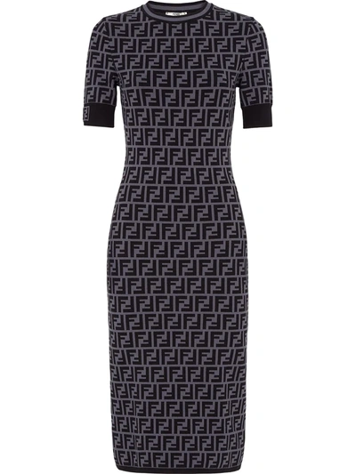 Shop Fendi Ff Motif Fitted Dress In Grey