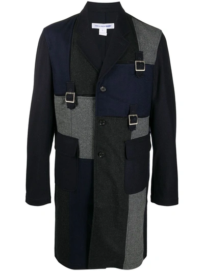 Shop Comme Des Garçons Shirt Patchwork Wool Coat In Blue